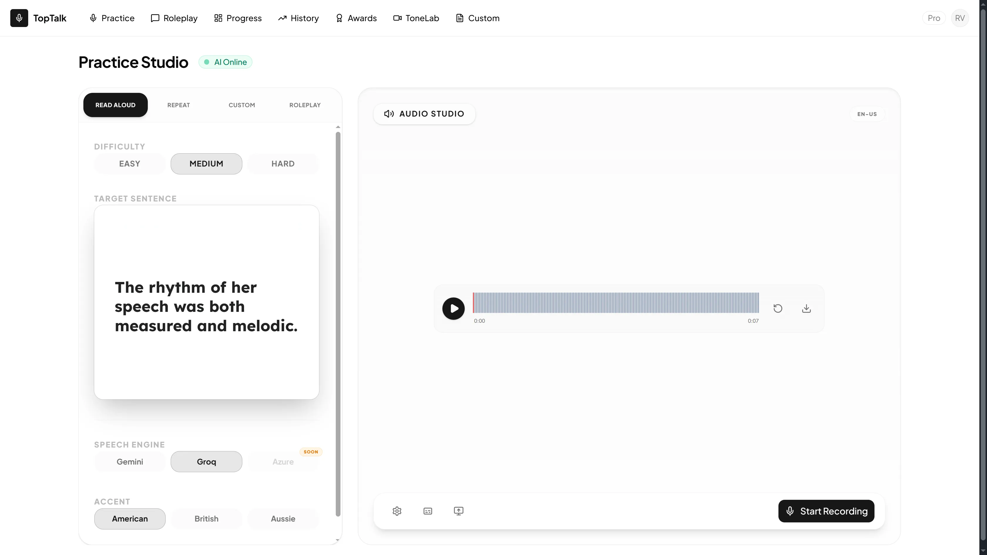 TopTalk — Practică AI pentru Vorbire & Vânzări